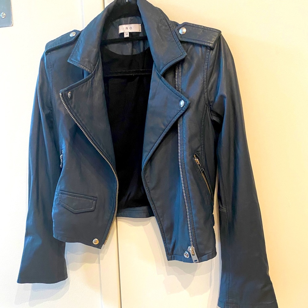 IRO Asheville Leather Jacket in Blue Size 34